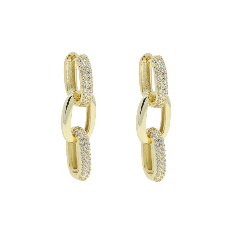 Korean Style Fashion Paper Clip Designer Jewelry Hoop Dangle Earrings for Women Cubic Zirconia Gold Platinum Plated Color