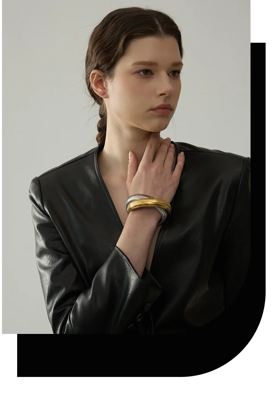 Yhpup Waterproof Stainless Steel Elastic Thick Metal Punk Bracelet Bangle 18K Gold Plated Fashion Women Trendy Jewelry Bijoux