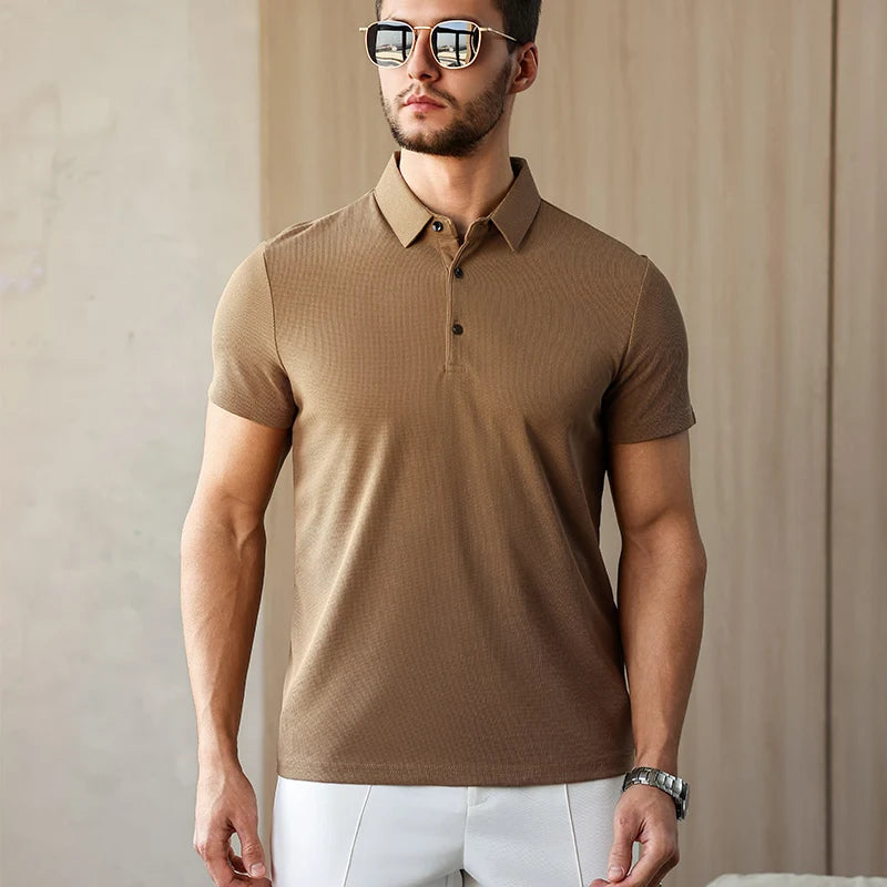 New Men's Business Casual Short Sleeved Shirt Solid Color Polo Shirt Fashionable Breathable Comfortable Versatile Top