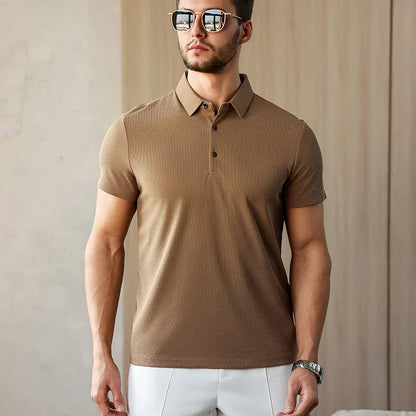 New Men's Business Casual Short Sleeved Shirt Solid Color Polo Shirt Fashionable Breathable Comfortable Versatile Top