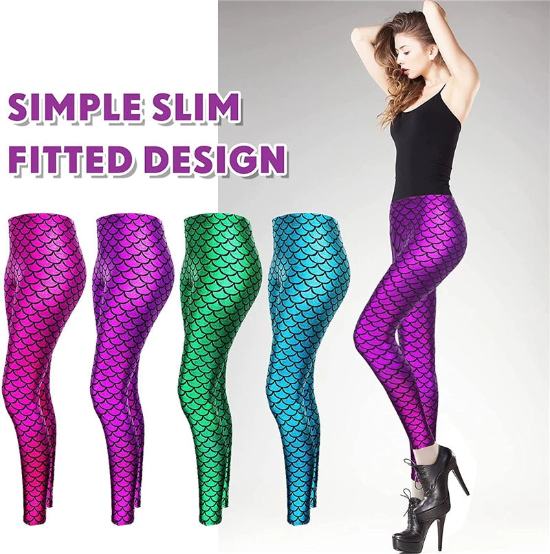 Fashion Shining Mermaid Fish Scale Leggings Women Silky Sparkling Simulated Leather