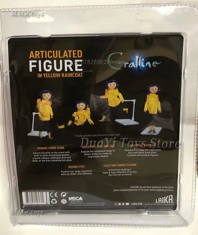 NECA Anime Coraline Doll Articulated Anime Figure Raincoat Sweater In Striped Shirt Toy LA Girl Decoration Model Bithday Gifts