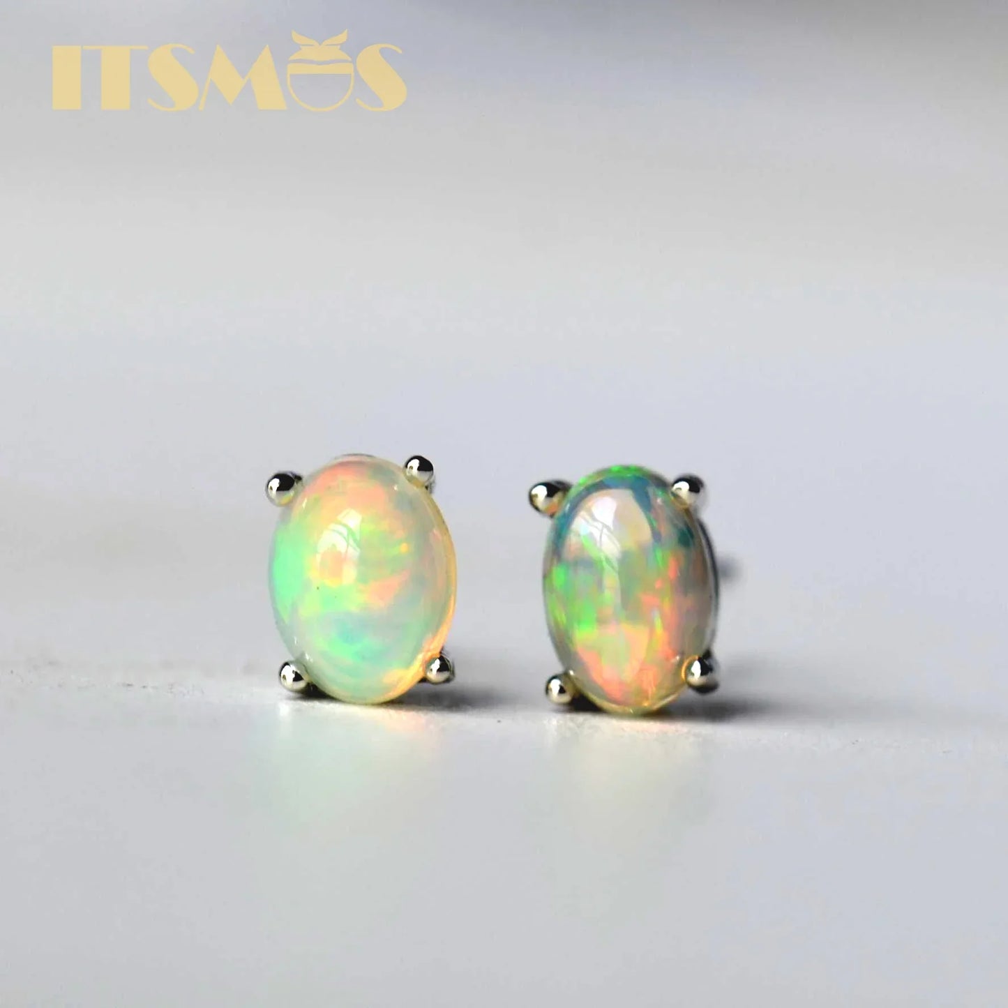 ITSMOS Natural Stone Opal Earrings Silver Post Lucky Hope Elf Studs Earring Lover Colorful Jewerly for Women Gift  High Quality