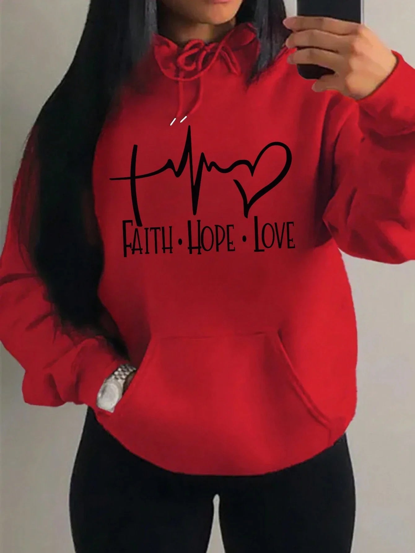 Faith Hope Love Letter Graphic Women Hoody Street Casual Loose Sweatshirt
