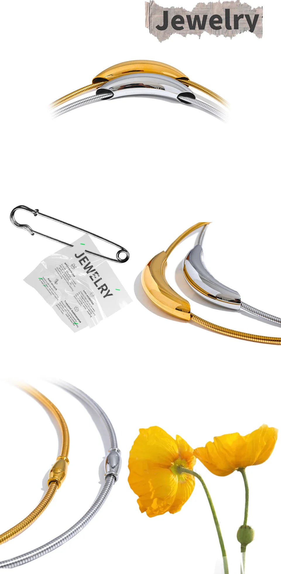 Yhpup Waterproof Stainless Steel Popular Choker Light Necklace Women Statement Metal 18K Gold Plated Trendy Fashion Jewelry