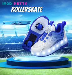 Children's Kids Boys Girls USB Charging Glowing Casual Sneakers Led Light Wheels Outdoor Parkour Roller Skate Shoes Sports For