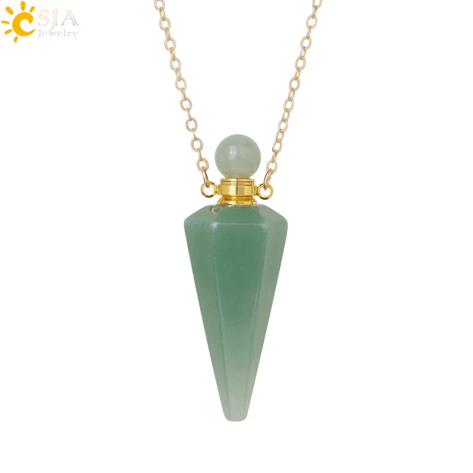 Natural Stone Cone Perfume Bottle necklace Healing Clear Quartz Crystal Pendant Reiki Essentials Oil Diffuser Vial Necklace H119