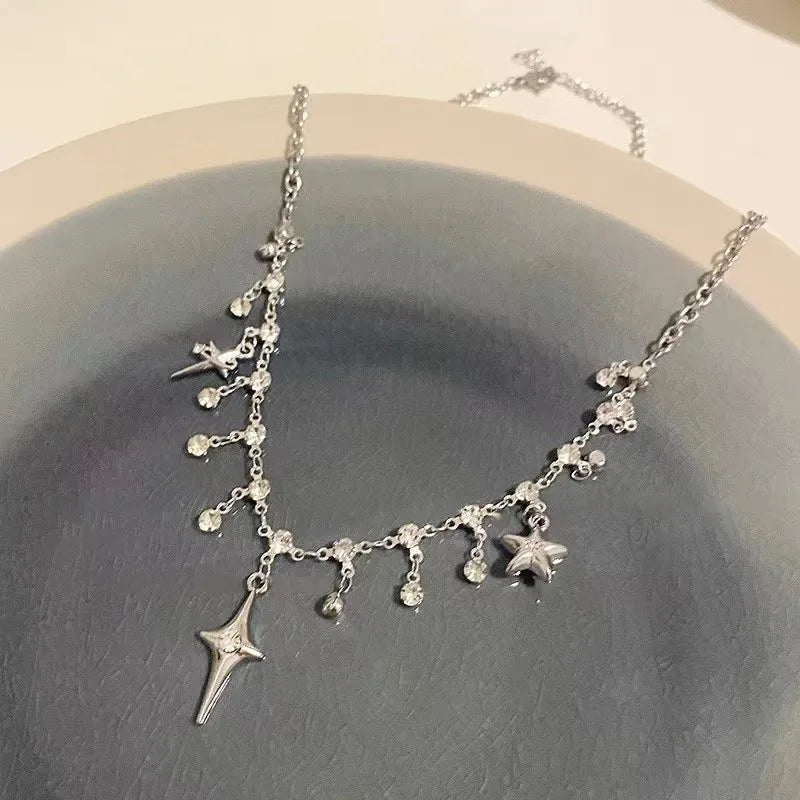 Star Pendent Necklace for Women Punk Simple Zircon Tassel Clavicle Chain Choker