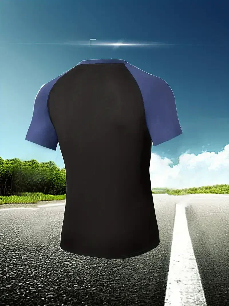 EVERLAST Men's Compress Shirt + 2-in-1 sports shorts 2pcs Set Leisure Breath Short Sleeve Sport Jogging Gym Brand Print Clothing