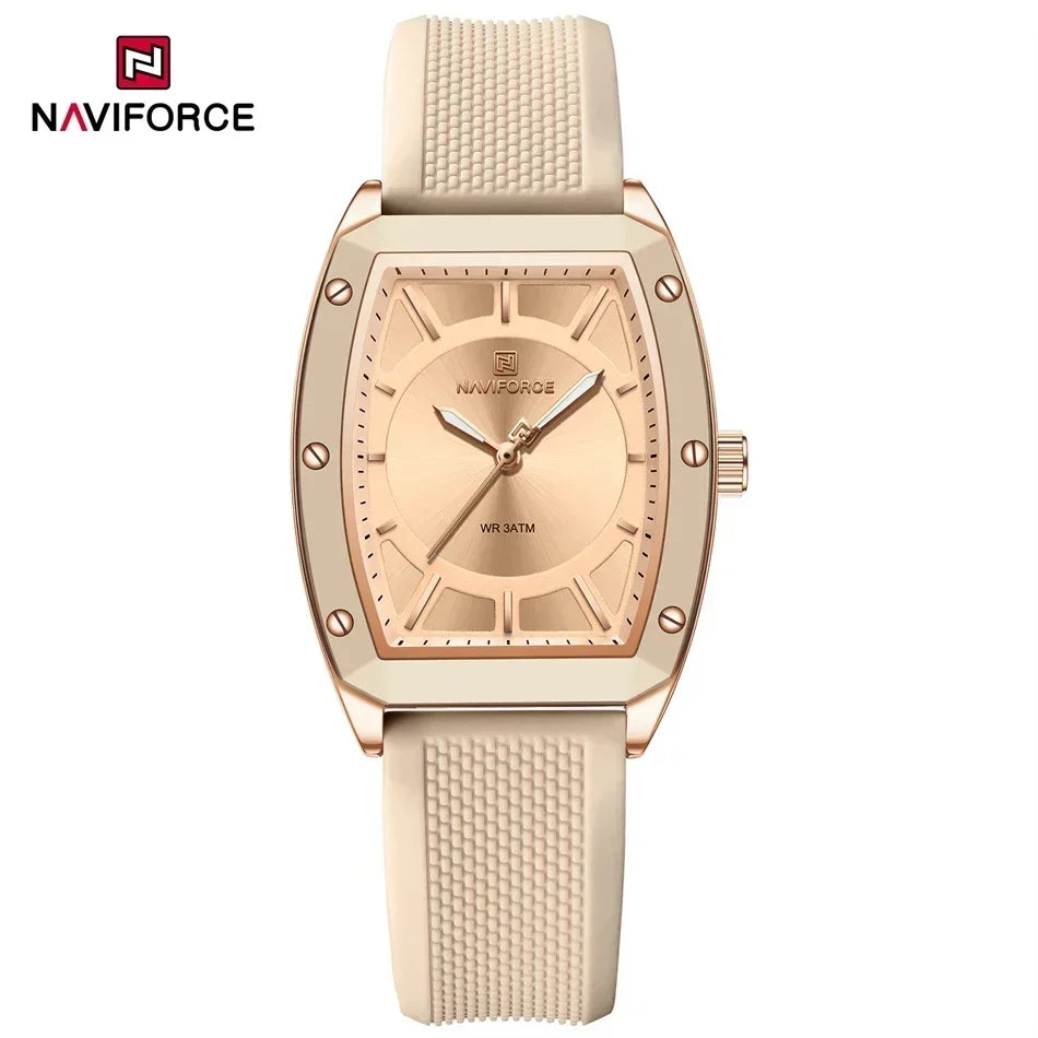 NAVIFORCE Top Brand Women Tonneau Watches Fashion Ladies Quartz Watch Silicone Strap Gift Female Wristwatch Relojes Para Mujer