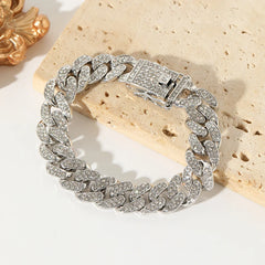 Silver Color Thick Cuban Necklace Bracelet Set For Women Punk Zircon