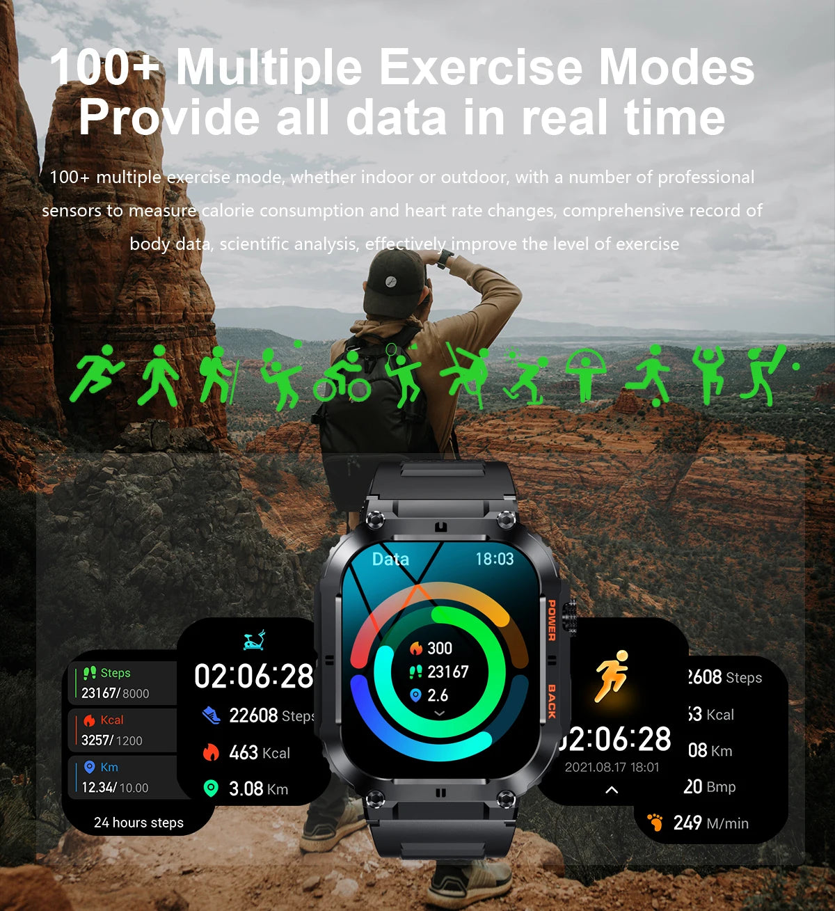 LIGE Outdoor Sports Fitness Smartwatch For Men