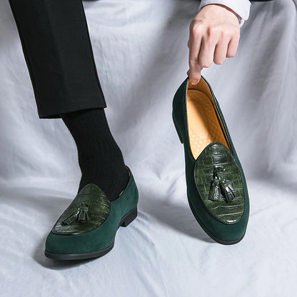 Luxry Men Loafers Shoes Slip On Moccasins Man Party dress Shoes wedding Flats Formal Tassel Casual Green Shoes Plus Size 38-48