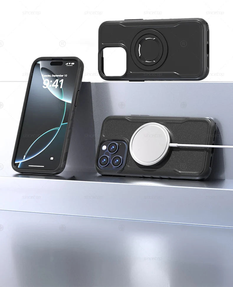 Magnetic Shockproof Case for iPhone 17 16 15 14 13 Pro Max Charging Protective Cover for Quad-style Bike/Motorcycle Mount/Holder