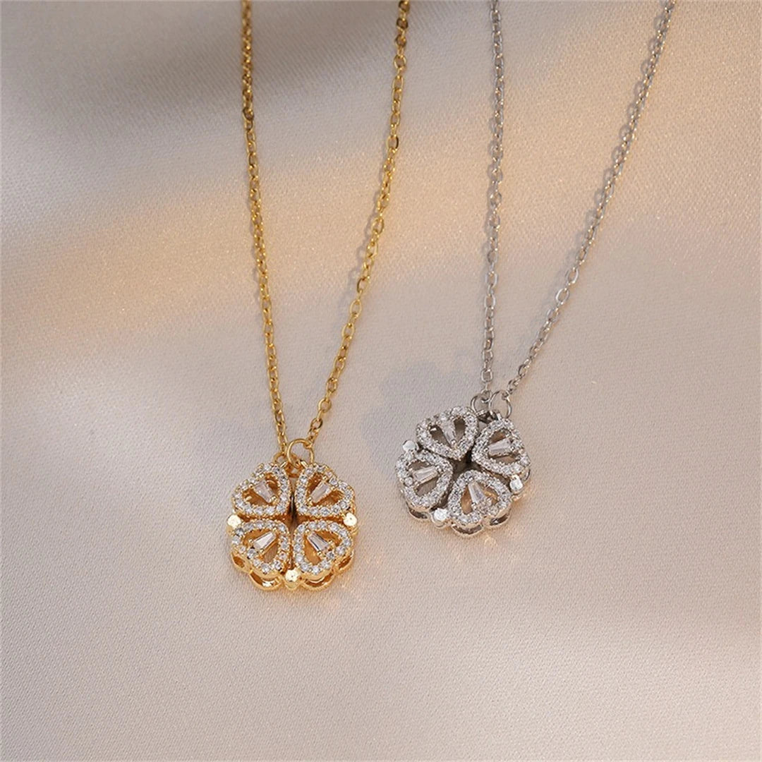Fashion Retro Lucky Four Leaf Clover Women Necklace Gothic Love Heart Pendant