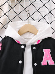 Girls' fashion color contrast leopard print baseball uniform