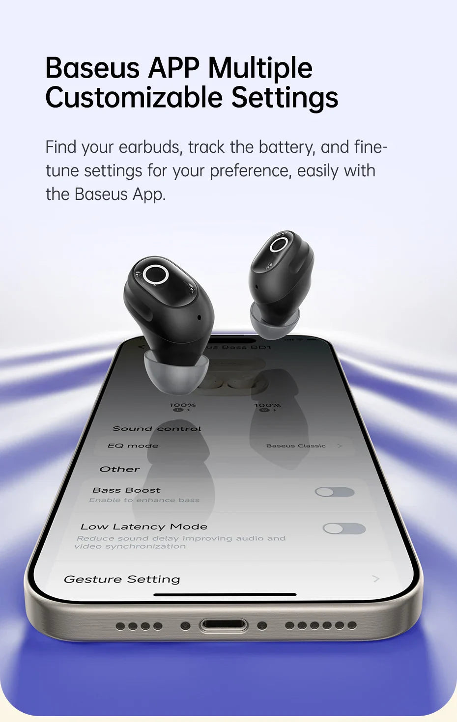 Baseus Bass BD1 Wireless Earphones Bluetooth 5.4 Mini Bean Earbuds 38H Playtime IP55 Waterproof Sports Headphones