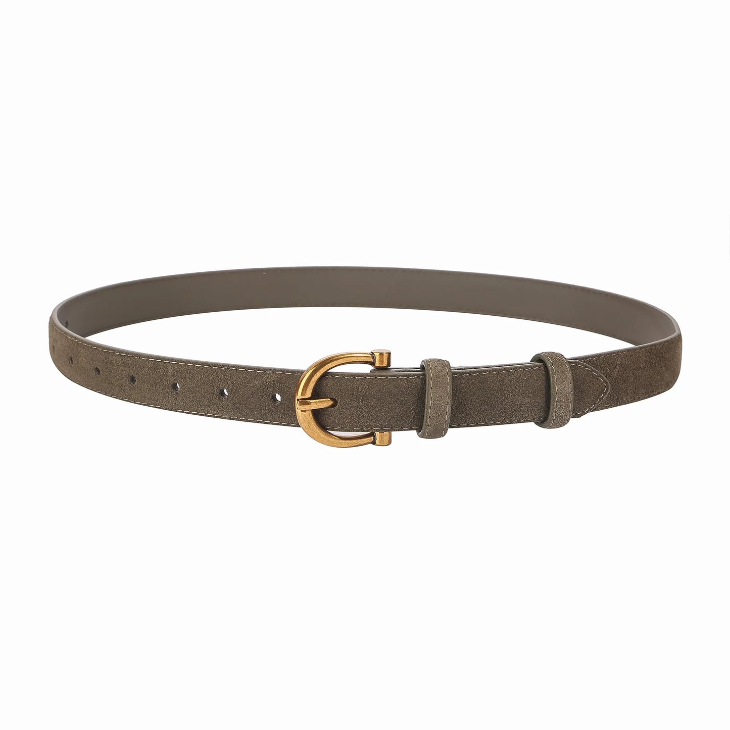 Genuine Leather Suede Women Belt Fashion Skinny Waistband Retro Gold Buckle Brown Belts for Jeans Pants