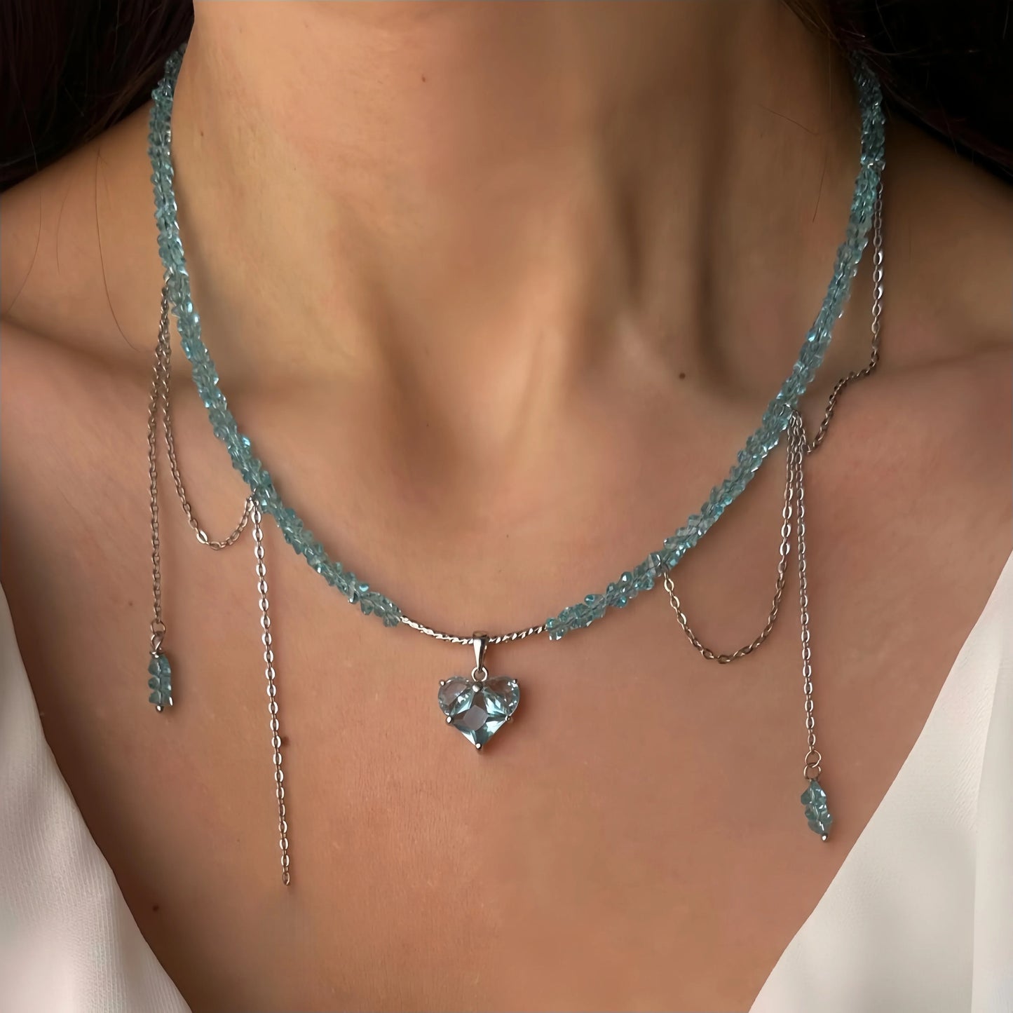New Irregular Choker Vintage Tassels Zircon Heart Pendant Necklace For Women Female Geometric Baroque Transparent Crystal Chain