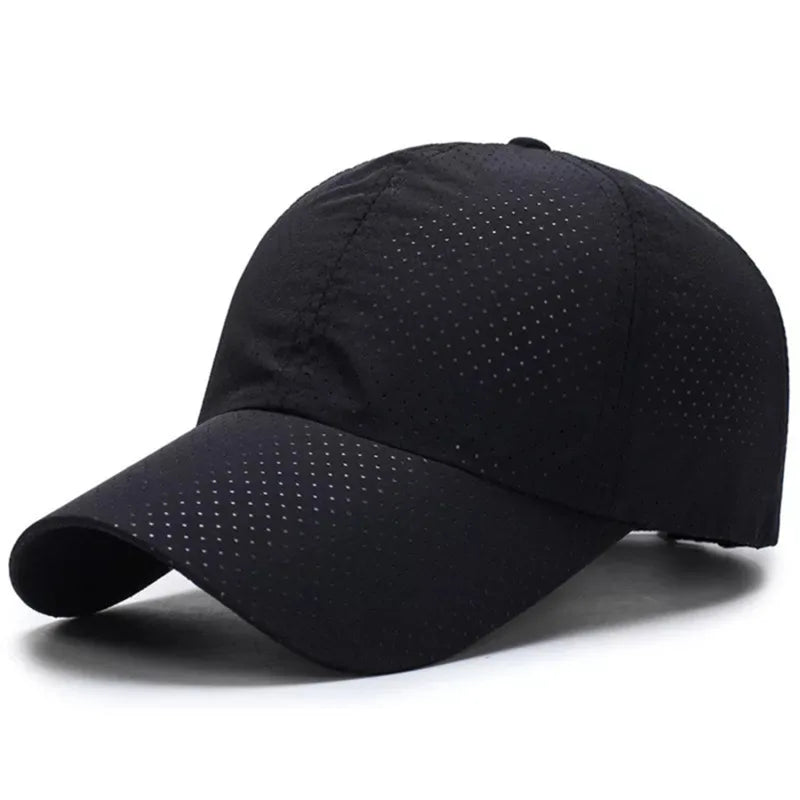 Summer Outdoor Black Sports Dry Fit Baseball Caps Breathable Mesh Hiking Hunting Cap Solid Color Adjustable Fitted Cap