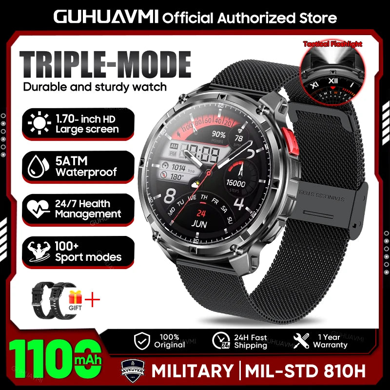 New T-Rex3 1100mAh Large Battery Durable Adult Smart Watch 1.7-inch GPS trackr Compass 5ATM Waterproof BT Call Sports Smartwatch