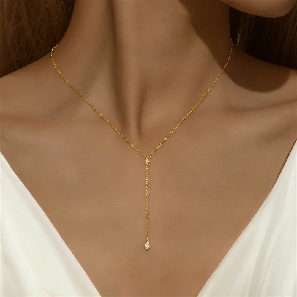 Aide 925 Sterling Silver Necklaces Charms for Women Crystal Cross Clavicle Collar Chain Simple Choker Necklace Accessories Gift