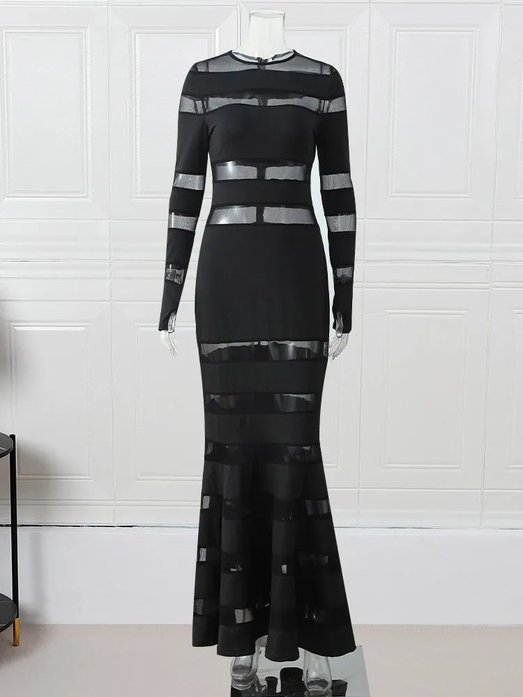 Evening wear Dresses: See Through Spliced Fishtail Dress