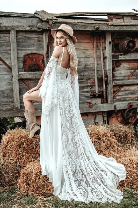 White Bridesmaid Dresses: Wedding Dress With Slit Backless Chic Civil Bohemian
