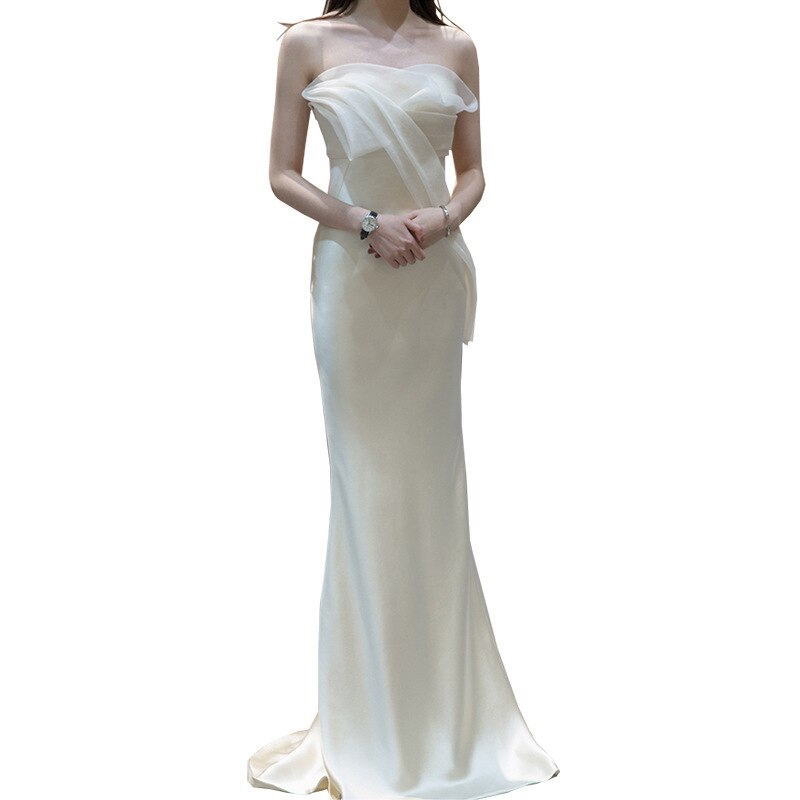 White Bridesmaid Dresses: Wedding Dress Satin Banquet Dresses For Birthday