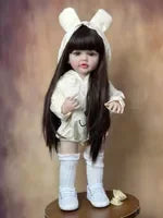 BZDOLL 55cm 22inch Lifelike Reborn Baby Girl Doll Soft Silicone Long Brown Hair Realistic Princess Toddler Bebe Birthday Gift