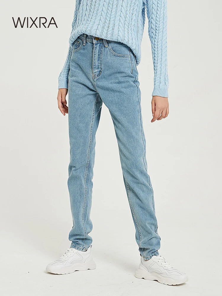Basic Jeans Soft Pants Harem Female Straight  High Waist Femme Long Denim Pants