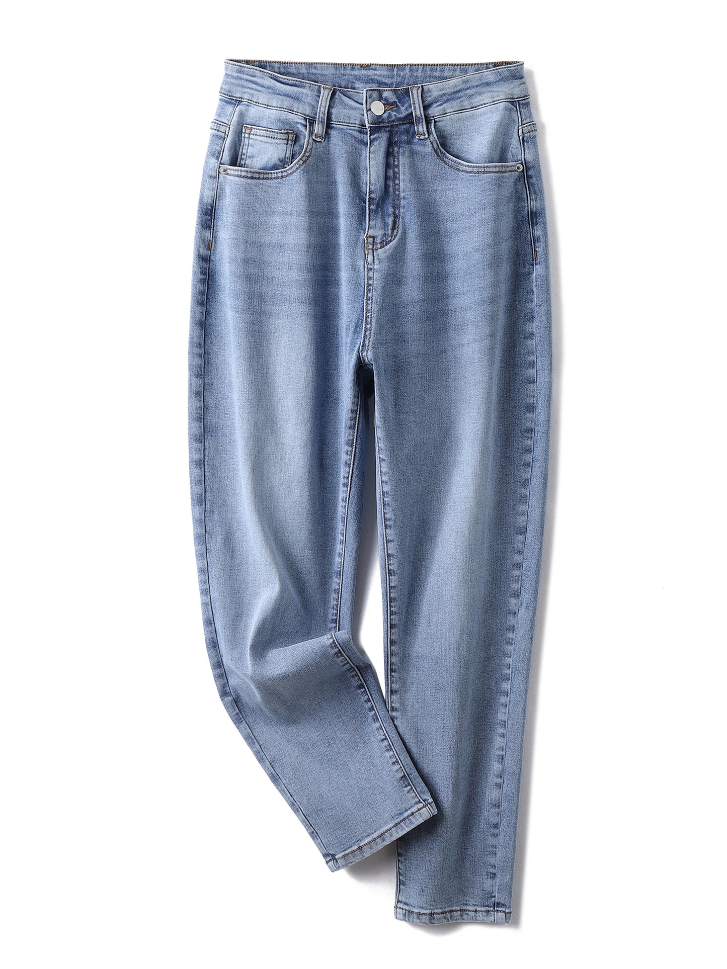 Plus Size Harem Light Blue Jeans High Waist Stretchy Full Length Slim Fitting Tapered