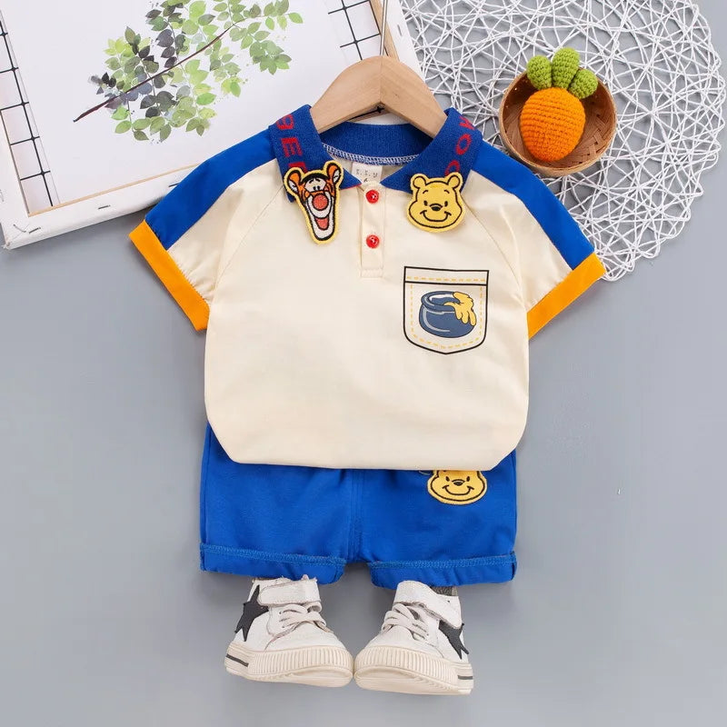 Trendy Short Sleeve Tracksuits Boys And Girls New Casual Sports Clothing Donald Duck Print Tops+Shorts 2 Piece Set Summer Wear
