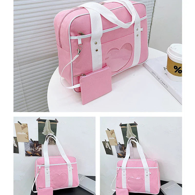 Japanese Lolita Heart JK School Uniform Bags Fashion Women Oxford  Women Student PU Handbag Cosplay Anime Shoulder Bag
