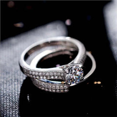 Gold Silver Colors Rings for Women Trendy Metal Inlaid White Zircon Wedding