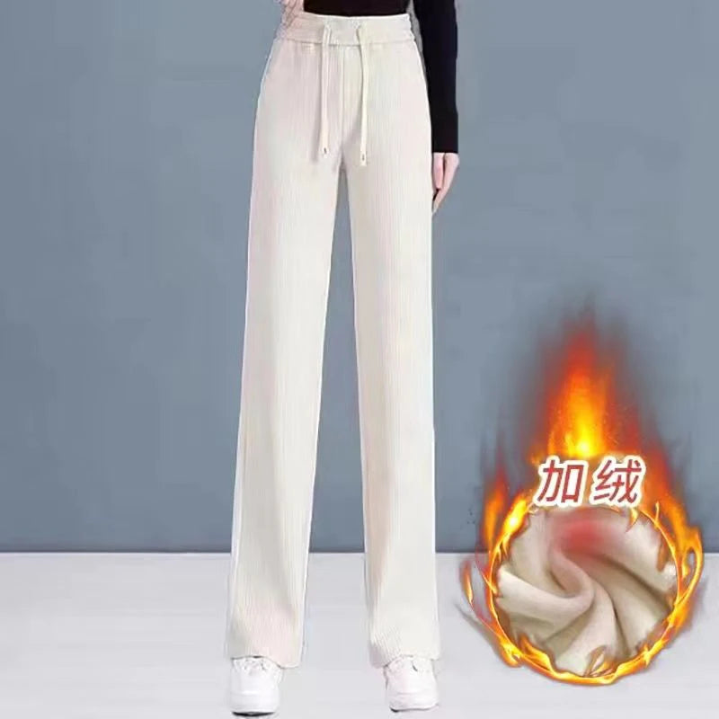 Autumn Winter Elastic Waist Loose Casual Wide Leg Corduroy Pants