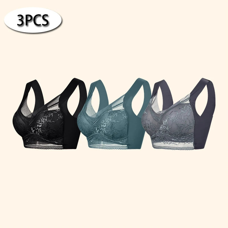 Women Large Push Up Ice Silk Seamless upper Bralette Lace Wireless