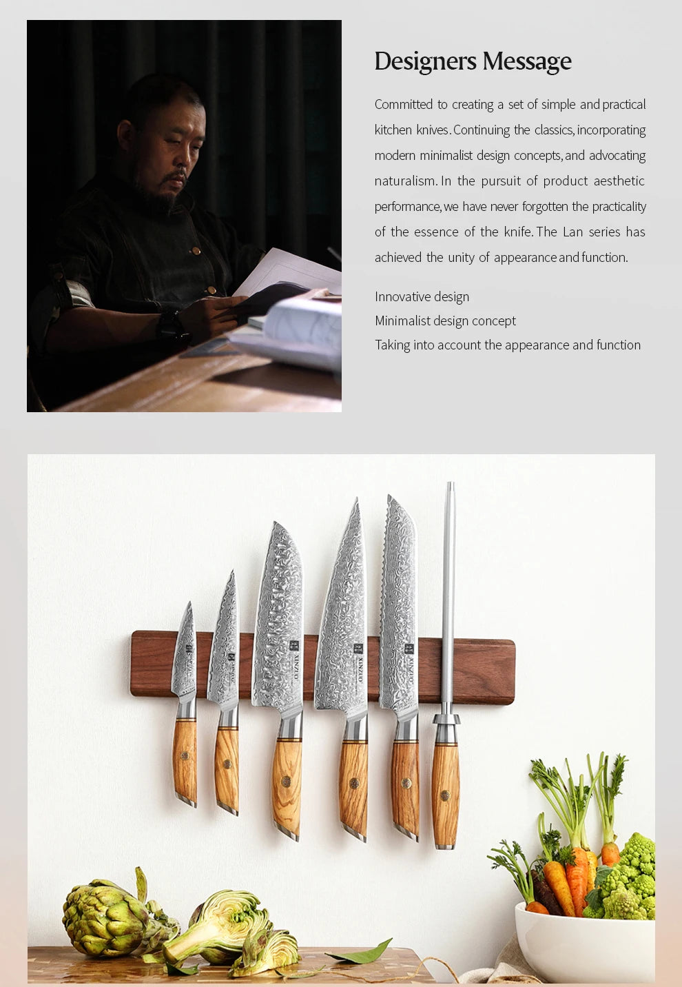 1-8pcs Kitchen Knife Set 73 Layers Custom Damascus Steel 15°±1 Per Side Steel Blade