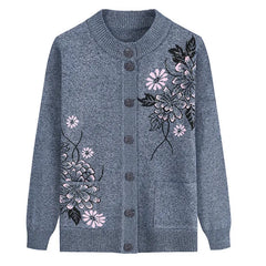 Print Middle-Aged Elderly Mother's Spring Autumn Long-Sleeve Sweater Women