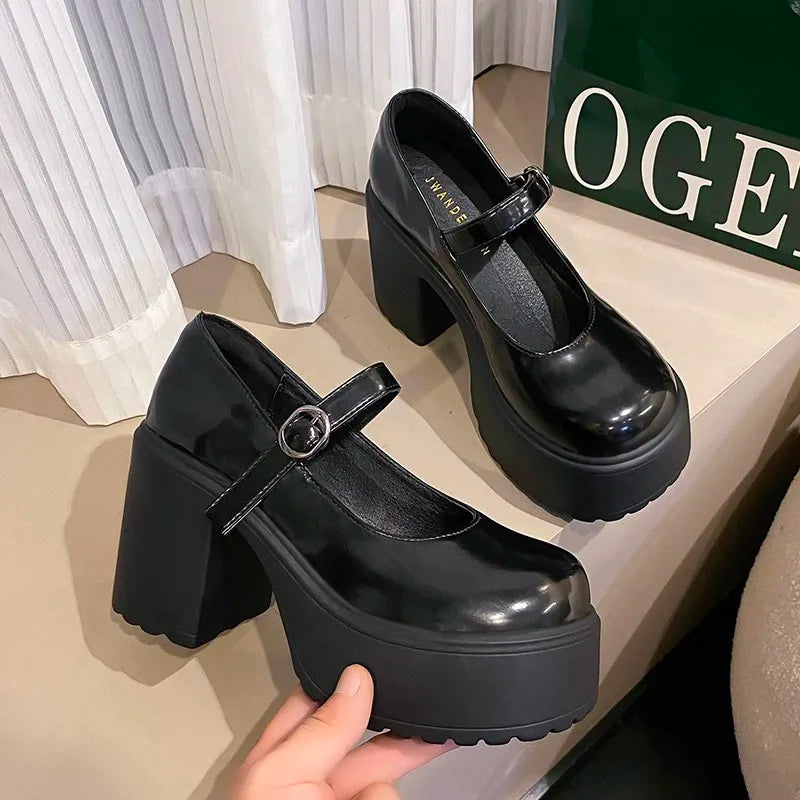 Fashion White Platform Pumps for Women Super High Heels Buckle Strap Mary Jane Shoes Woman Goth Thick Heeled Party Shoes Ladies