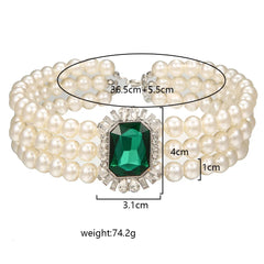 Multi Layered Simulated Pearl Green Crystal Choker Necklace Collar Statement