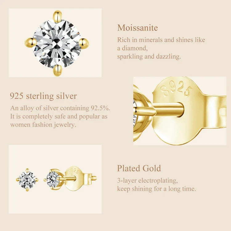 Bamoer U Moissanite Earrings Shinning 4 Prongs Ear Stud 925 Sterling Silver D Color for Women Wedding Anniversary Fine Jewelry