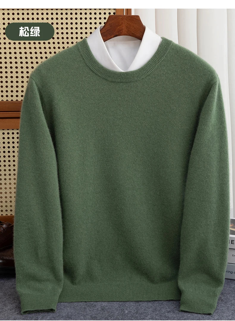 Pure Wool Sweater Men's Autumn Winter O-Neck Pullovers Business Casual