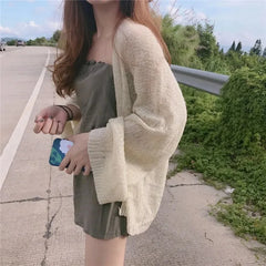 Knitted Cardigan for Women Summer Oversized Knit Loose Coat Sweater Korean Top