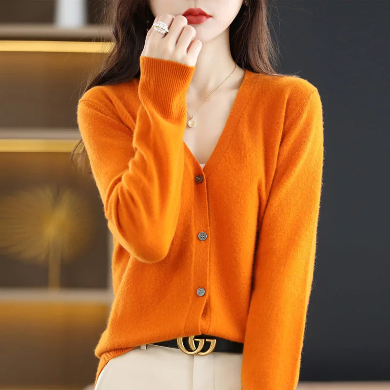 Women's Sweater Spring Autumn Cardigans V-neck Single Breasted Short Slim