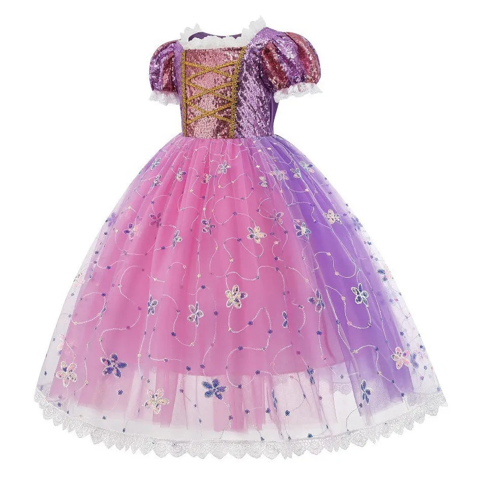 Children Halloween Costume Little Girls Rapunzel Costume Sequins Purple Dress
