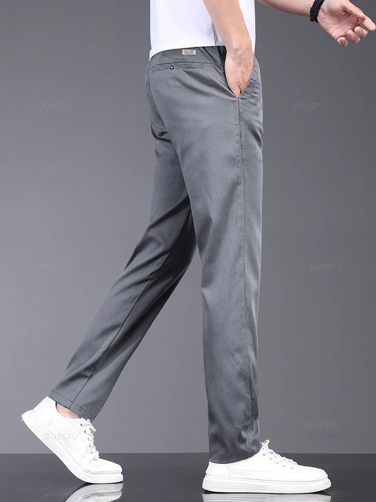 Spring Summer Soft Stretch Lyocell Fabric Men's Casual Pants Thin Slim Elastic