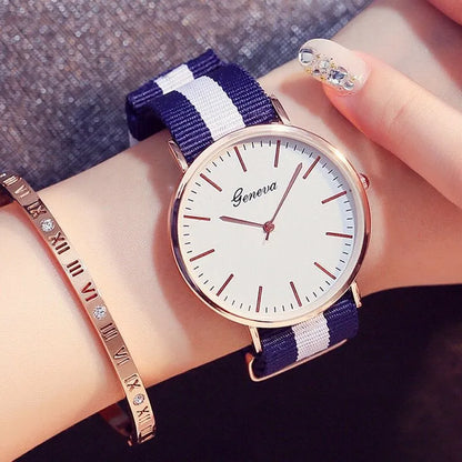 Top Brand Luxury Women Watches Fashion Stripe Nylon Strap Ladies Quartz Wristwatch Simple Casual Watch Women Clock Montre Femme
