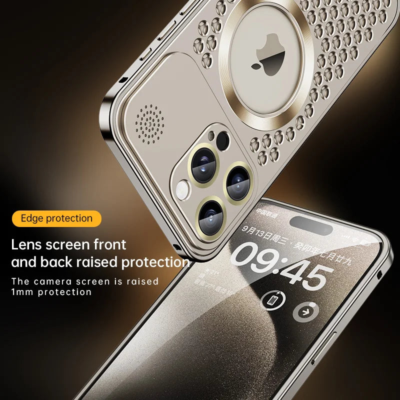 Metal Heat Dissipation Phone Case For iPhone 13 12 14 15 16 Pro Max Plus Magnetic Aluminum Cover Magsafe For IPHON 16 17 ProMax
