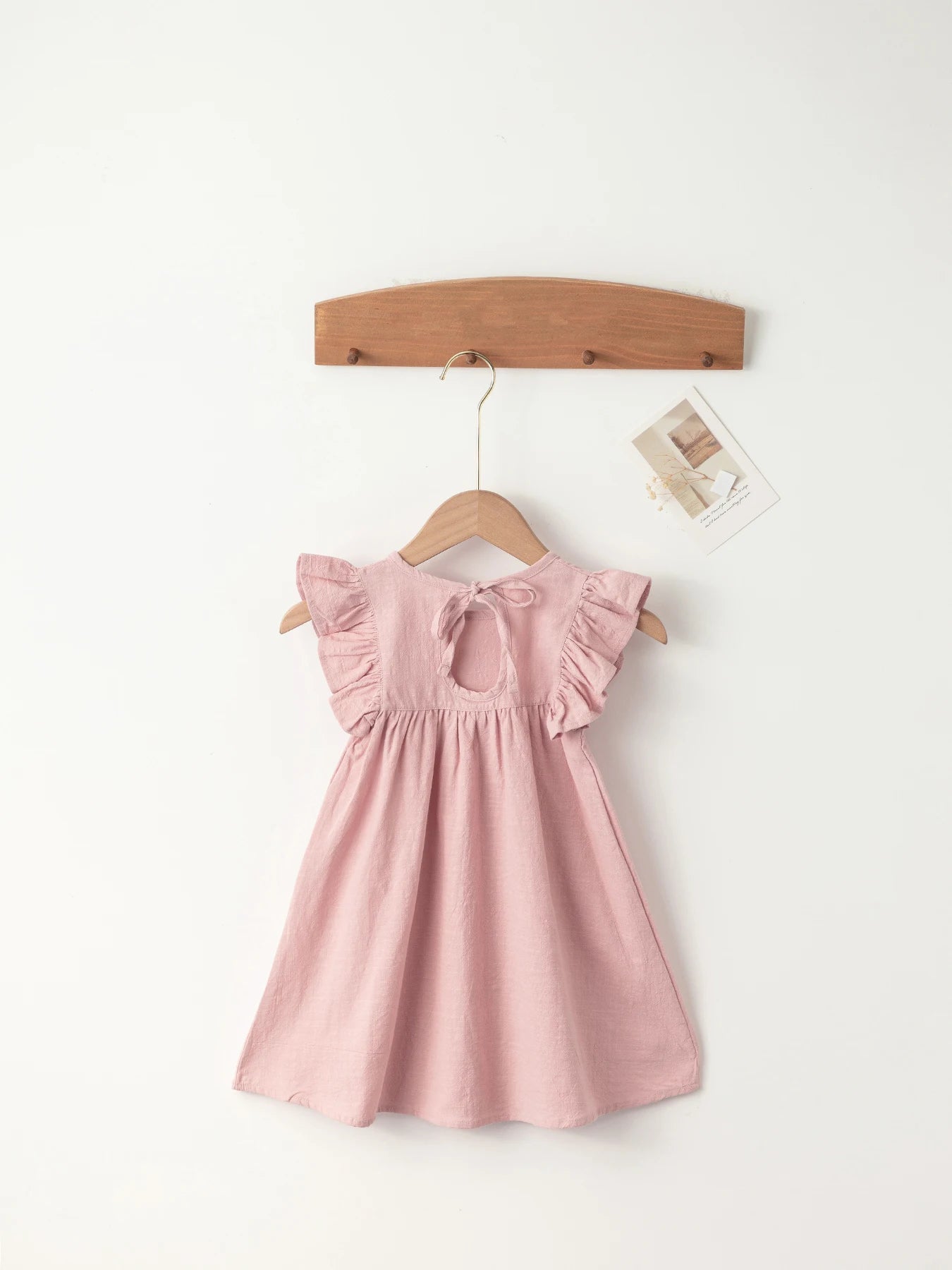 Baby Girls' Flying Sleeve Dress Tie-back Overall Dress Cotton Kids Casual Clothes